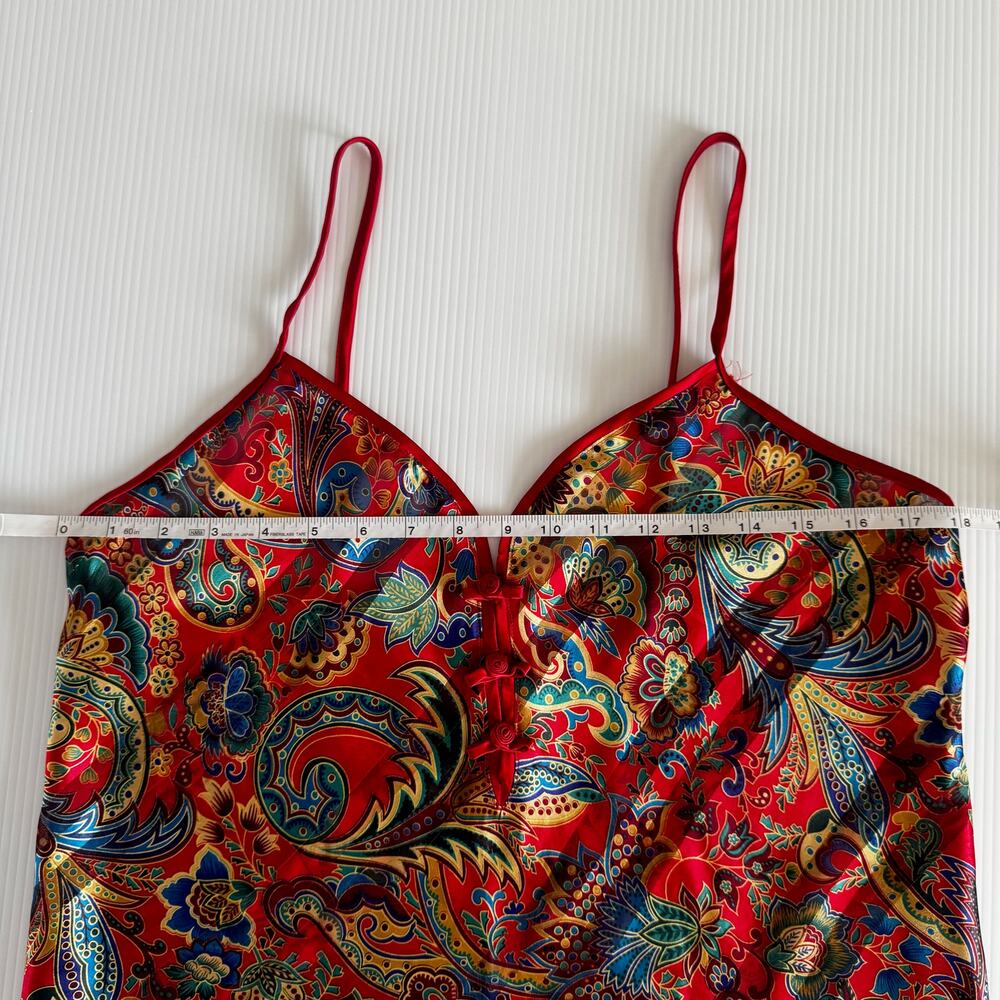 Vtg 90s Satin Paisley Cami Top Red Lingerie Coquette Boho Medium Festival Retro - Picture 9 of 16